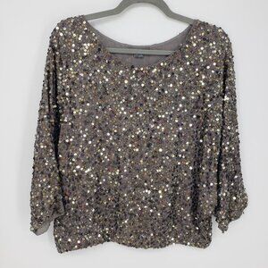 Vince Sequin Dolman Short Sleeves Blouse Top S Womens Embellished Pewter Silver